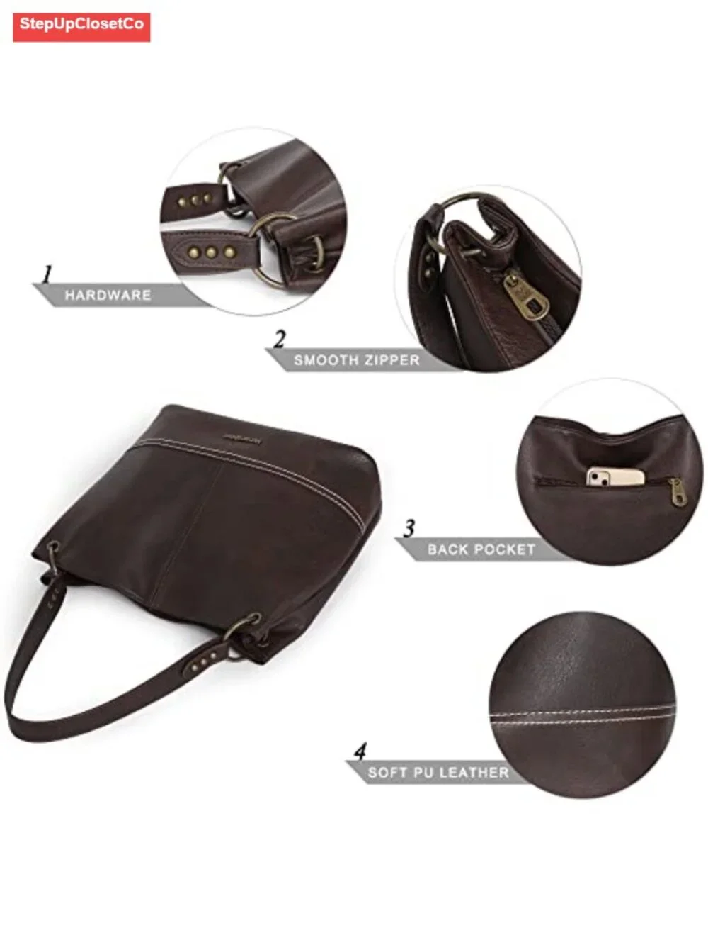 Women's Hobo Shoulder Bag Vegan Leather Tote Handbag